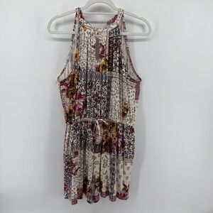 Y2K 90s Maurices Womens L Floral Paisley Patchwork Halter Neck Romper Pink Large